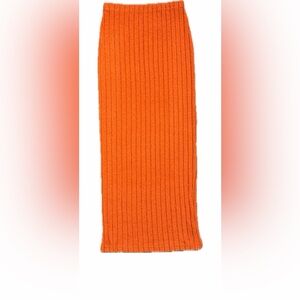 Orange Ribbed Knit Maxi  Skirt